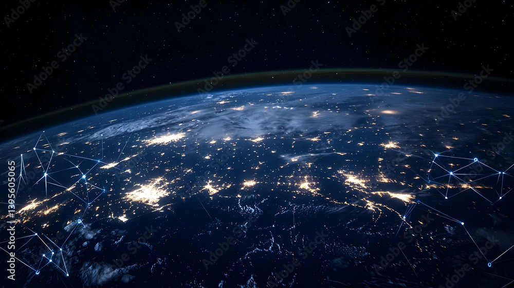 Obraz premium Earth At Night From Space With City Lights