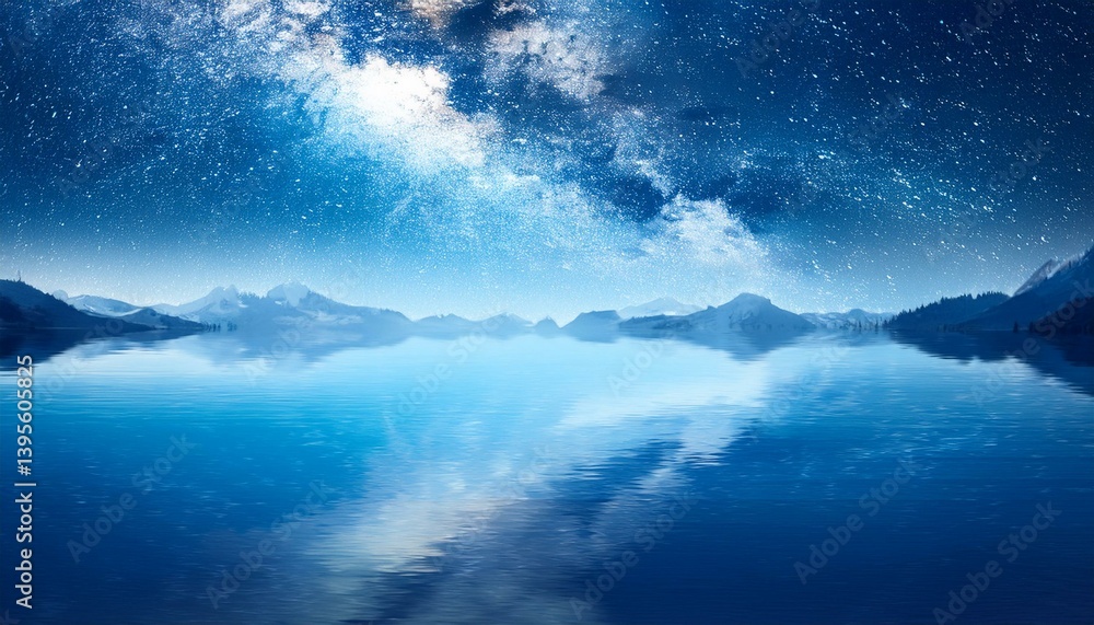 Fototapeta premium 星空と雪山が映る神秘的な青い湖3
