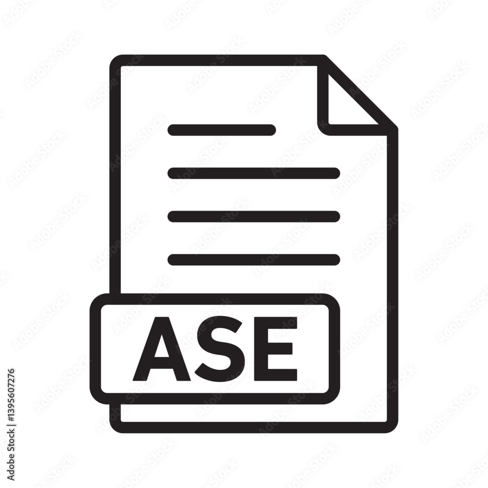 ASE File Document Icon outline collection in black and on white background ASE File Document Icon outline collection in black and on white background