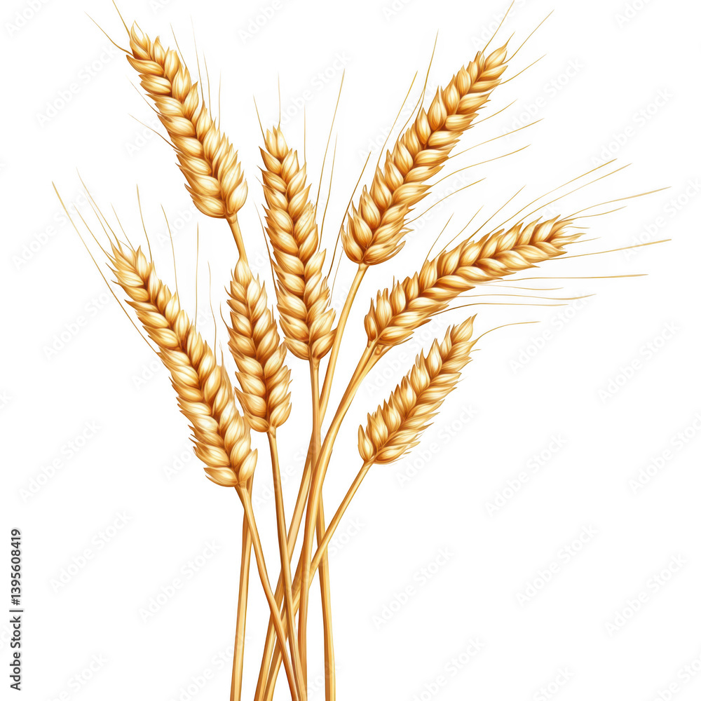 A bundle of wheat stalks with golden heads against dark setting on transparent background A bundle of wheat stalks with golden heads against dark setting on transparent background