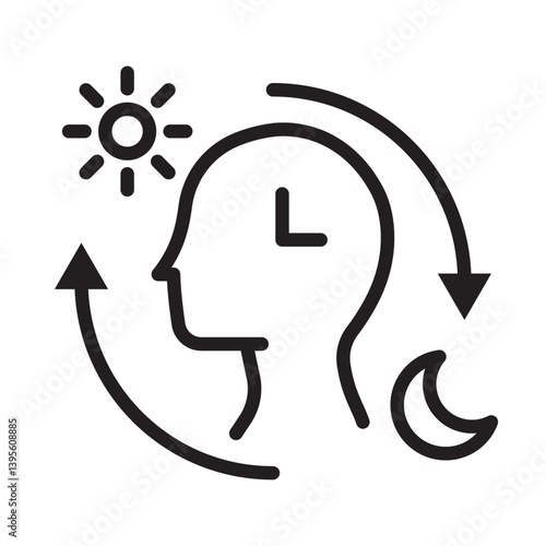 Circadian rhythms icon outline collection in black and on white background