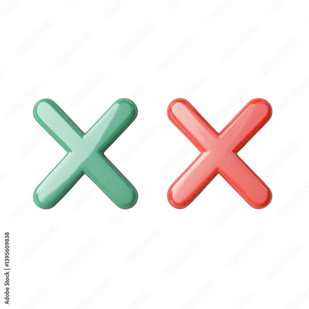 Fototapeta premium Two crosses one green and one red against a dark colored backdrop on transparent background