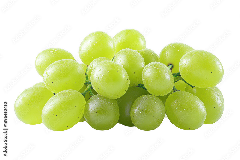 A bunch of green grapes clustered together on a dark backdrop on transparent background A bunch of green grapes clustered together on a dark backdrop on transparent background
