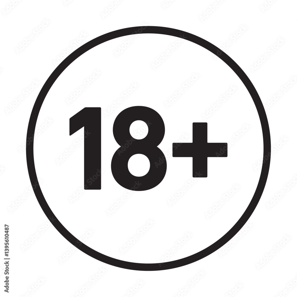 Eighteen plus icon outline collection in black and on white background Eighteen plus icon outline collection in black and on white background