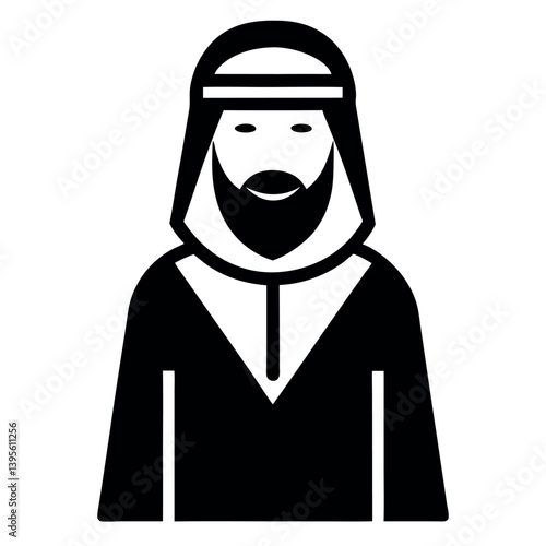 A set of six black and white silhouette icons depicting men wearing traditional Middle Eastern garments.