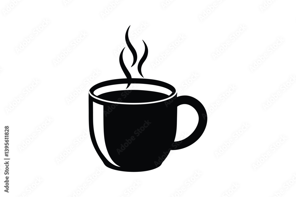 Silhouette art design of a classic coffee mug with steam rising above.eps Silhouette art design of a classic coffee mug with steam rising above.eps