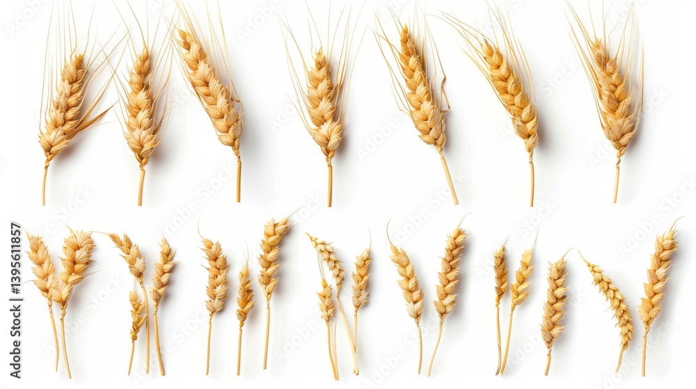Wheat ears or heads set isolated on white background. Package design element with clipping path Wheat ears or heads set isolated on white background. Package design element with clipping path