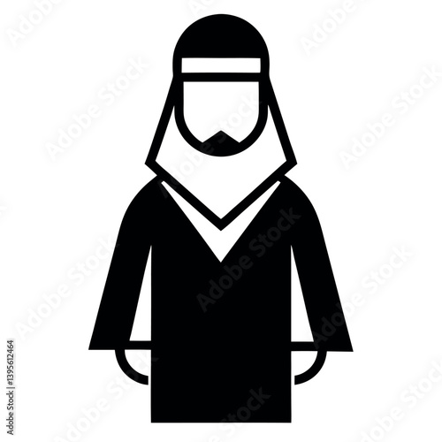 A set of six black and white silhouette icons depicting men wearing traditional Middle Eastern garments.