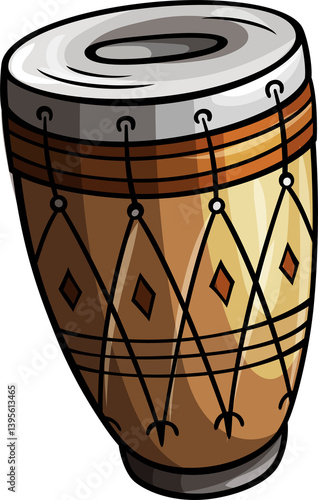 Fotografie Traditional conga drum with a tall wooden body, rope tuning, and a natural drumh