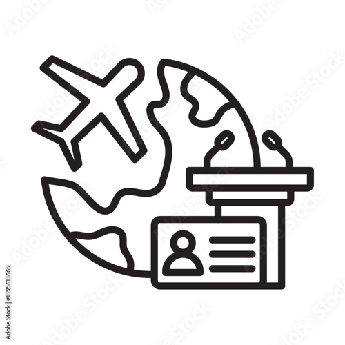 MICE tourism icon outline collection in black and on white background