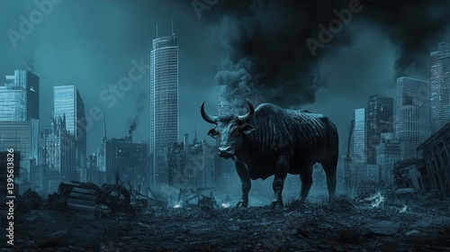 Dark surrealism concept of tariff wars causing global stockmarket plummet