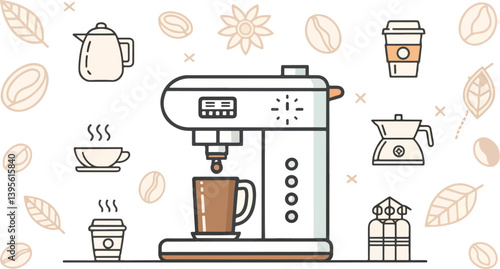 Coffee machine vector design, Coffee machine logo and icon design, Coffee machine Illustration vector design