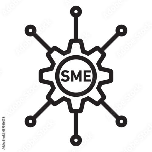 SME, small and medium enterprise icon outline collection in black and on white background