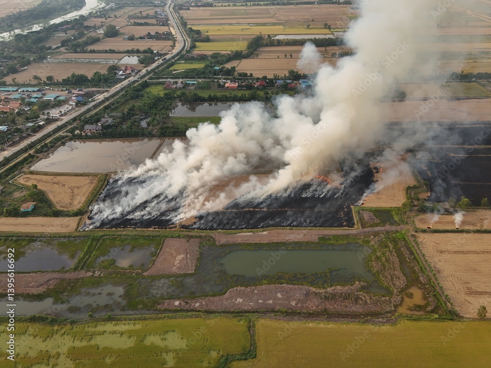 Fototapeta premium Climate change, Agriculture burning release carbon 
