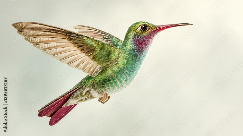 Fototapeta premium Digital Iridescent Hummingbird in Flight Close-Up on Minimal Background