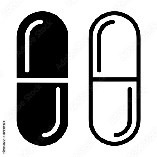 Two capsule pills icon in bold outline style for medical or pharmaceutical user interfaces