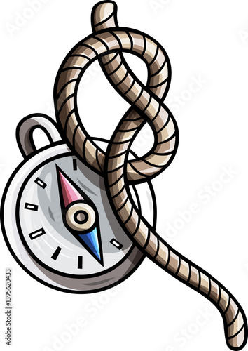 Doodle cartoon funny compass and rope