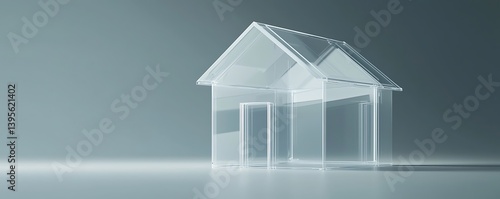 Detailed mortgage agreement with a transparent house icon, combining minimalist design with financial themes in a professional setting