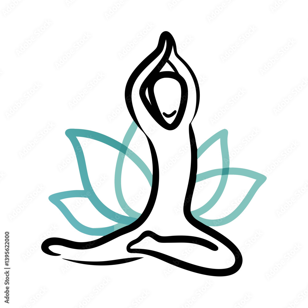 Naklejka premium Yoga Pose Silhouette Practicing Meditation Against Leaf Background