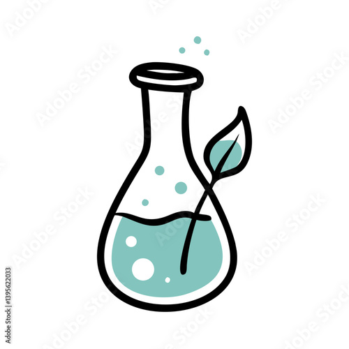 Laboratory flask with a leaf symbolizing eco-friendly science  