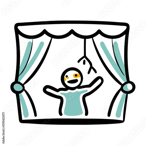 Animated puppeteer performing joyfully on stage  