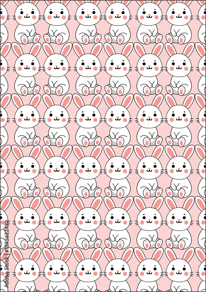 Obraz premium Doodle Rabbit Easter Fabric Wrapping Paper Vector