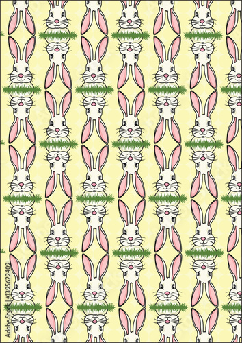Vintage Rabbit Ups And Down Easter Fabric Wrapping Paper Vector