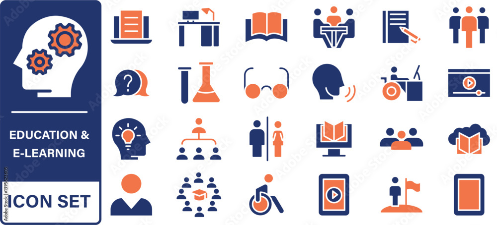 Fototapeta premium online education and e-learning line icons. Distance learning collection outline icons collection.