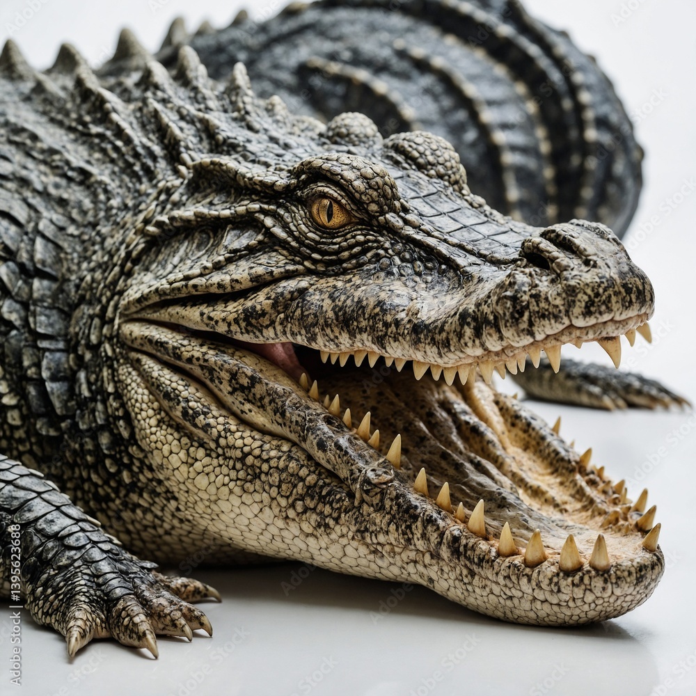 Fototapeta premium Crocodile with dragon-like scales on a white background.