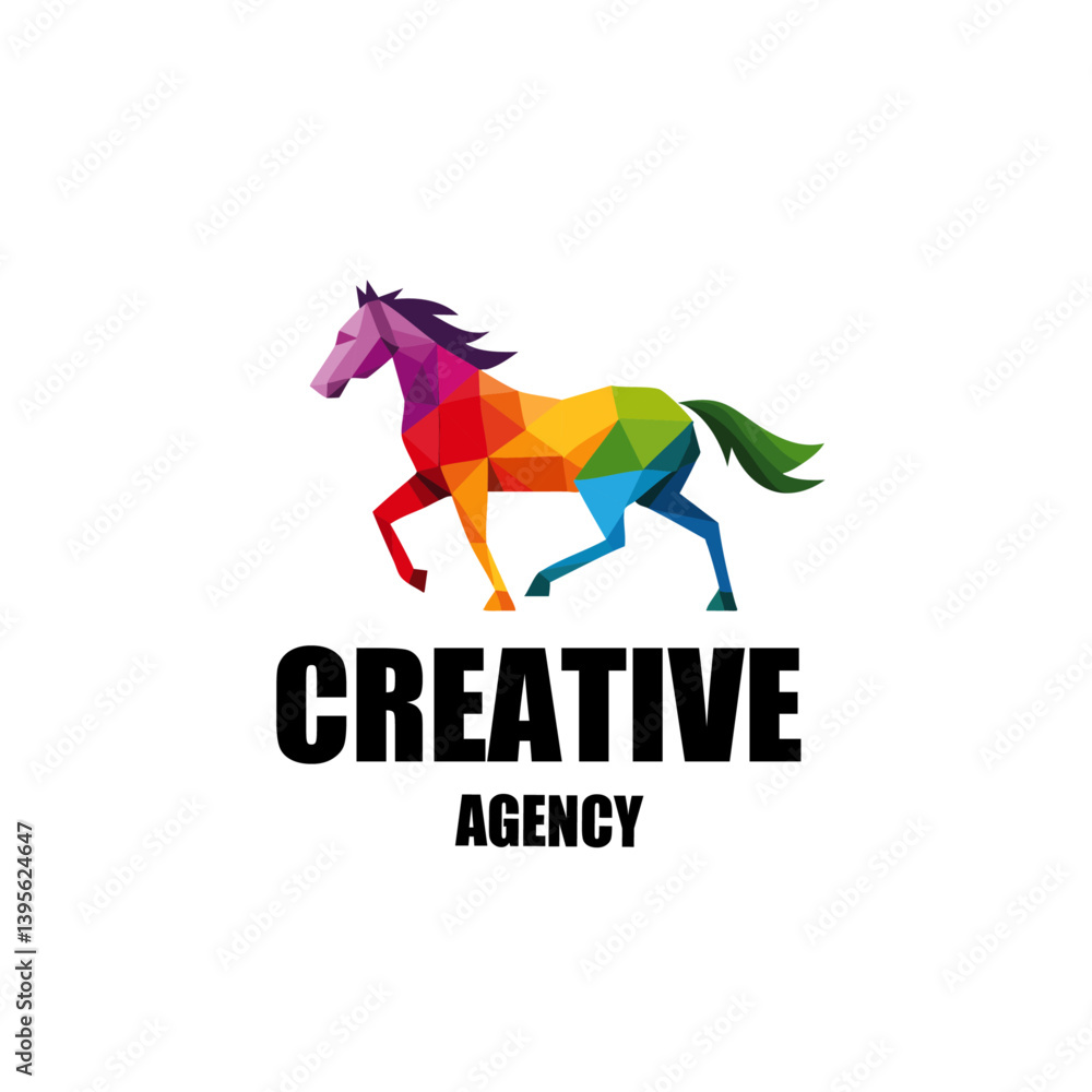 vector illustration of a horse with text creative agency logo icon design