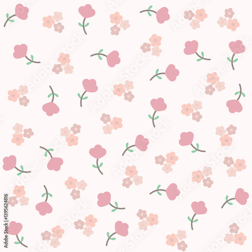 Wallpaper Mural Tulip vector pattern, seamless repeating background, flat illustration. Pastel flower pattern with icons, floral wallpaper design for cards, fabric, wrapping, textiles, wallpaper, and stationery. Torontodigital.ca