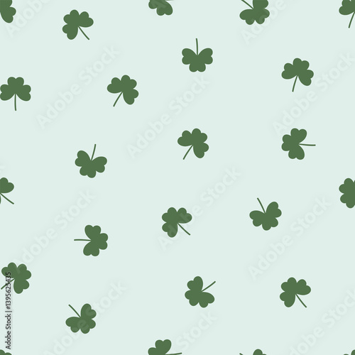 Seamless pattern with Shamrocks. Clover leaf hand-drawn doodle pattern vector illustration. St Patrick's Day symbol for textile, wallpaper, apparel, pajamas, card, wrapping, stationery.