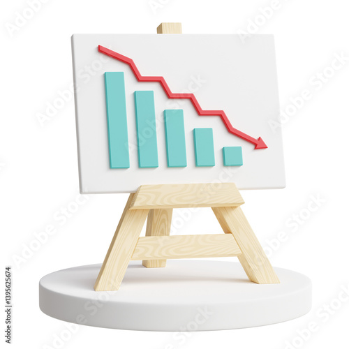 Φωτογραφία whiteboard easel with descending red bar graph chart arrow down 3d illustration isolated on transparent background