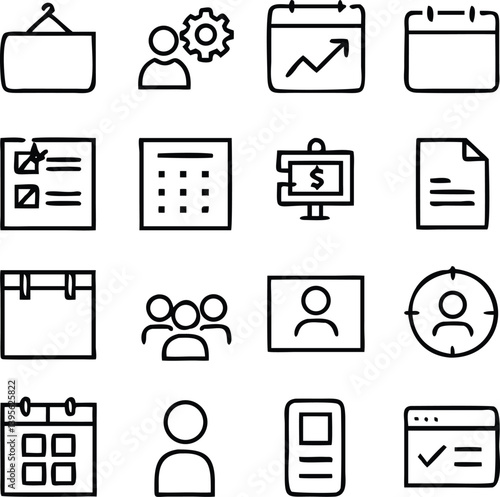 Organization Icons Set Pack Vector | Planning, Structure & Management Line Icon Pack