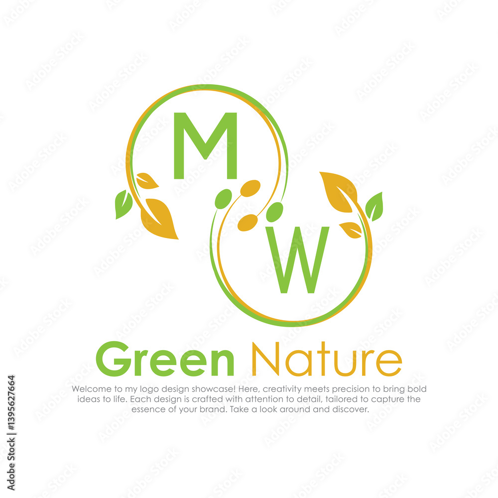 Fototapeta premium initial monogram logo for Green nature With circle shape creative design.