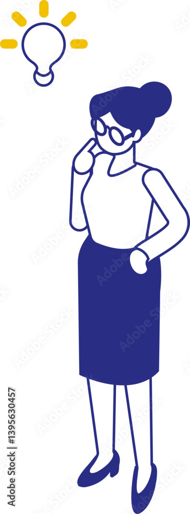 Business Woman with Lightbulb Idea vector isometric illustration isolated on white background. Business idea Business Woman with Lightbulb Idea vector isometric illustration isolated on white background. Business idea