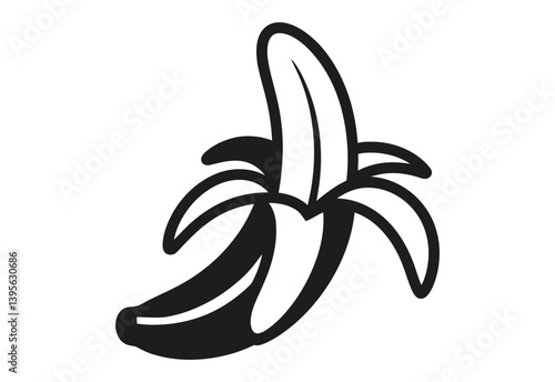 Peeled Banana Icon black and white vector illustration