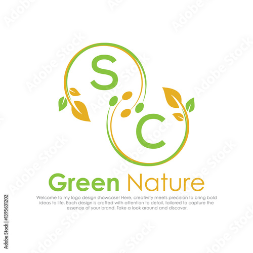 initial monogram logo for Green nature With circle shape creative design.

