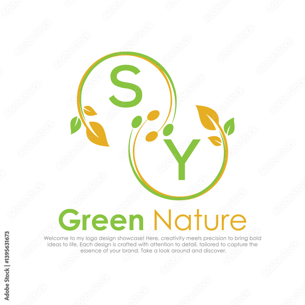 Obraz premium initial monogram logo for Green nature With circle shape creative design.