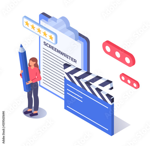 Screenwriter concept with movie clapperboard. Vector illustration