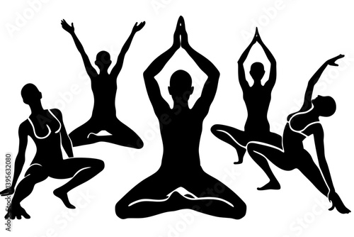 Minimalist line art yoga illustration featuring graceful poses and meditative figures. Perfect for wellness branding, yoga studio logos, meditation guides, health and fitness content, spiritual artwor