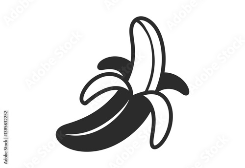 Peeled Banana Icon black and white vector illustration