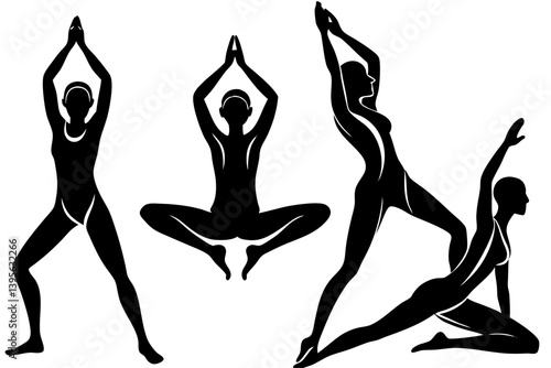 Minimalist line art yoga illustration featuring graceful poses and meditative figures. Perfect for wellness branding, yoga studio logos, meditation guides, health and fitness content, spiritual artwor