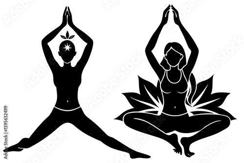 Minimalist line art yoga illustration featuring graceful poses and meditative figures. Perfect for wellness branding, yoga studio logos, meditation guides, health and fitness content, spiritual artwor