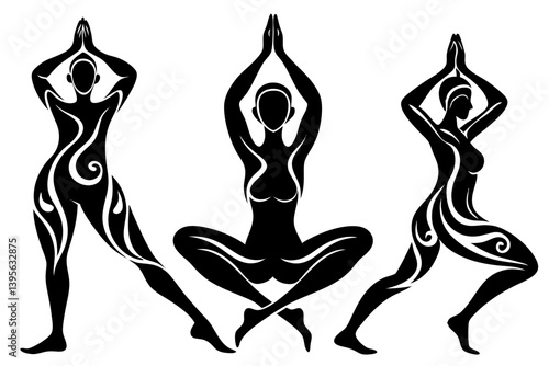 Minimalist line art yoga illustration featuring graceful poses and meditative figures. Perfect for wellness branding, yoga studio logos, meditation guides, health and fitness content, spiritual artwor