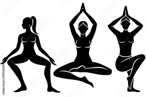 Minimalist line art yoga illustration featuring graceful poses and meditative figures. Perfect for wellness branding, yoga studio logos, meditation guides, health and fitness content, spiritual artwor