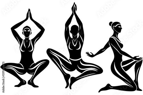 Minimalist line art yoga illustration featuring graceful poses and meditative figures. Perfect for wellness branding, yoga studio logos, meditation guides, health and fitness content, spiritual artwor