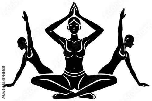 Minimalist line art yoga illustration featuring graceful poses and meditative figures. Perfect for wellness branding, yoga studio logos, meditation guides, health and fitness content, spiritual artwor