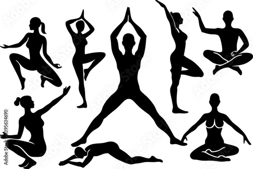 Minimalist line art yoga illustration featuring graceful poses and meditative figures. Perfect for wellness branding, yoga studio logos, meditation guides, health and fitness content, spiritual artwor