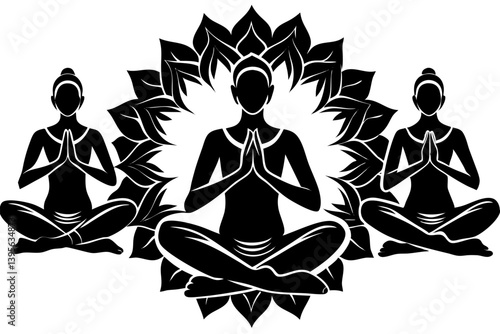 Minimalist line art yoga illustration featuring graceful poses and meditative figures. Perfect for wellness branding, yoga studio logos, meditation guides, health and fitness content, spiritual artwor